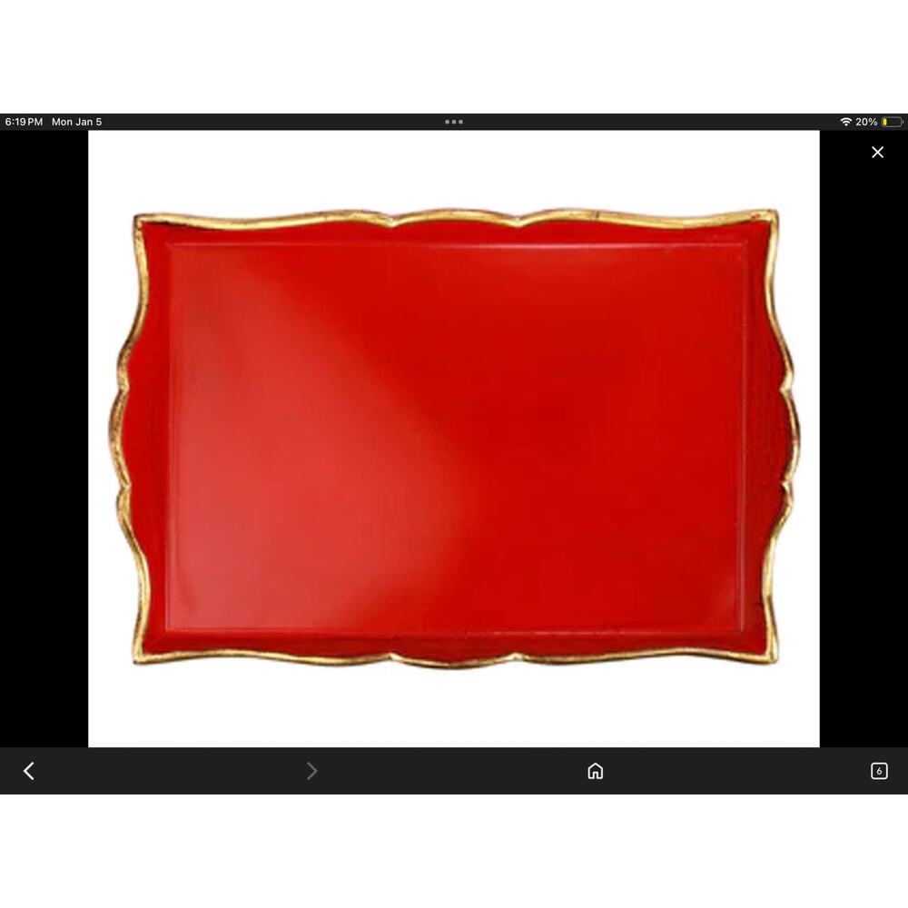 Vintage Italian Wooden Florentine Rectangle Tray red gold rectangular 18x12”